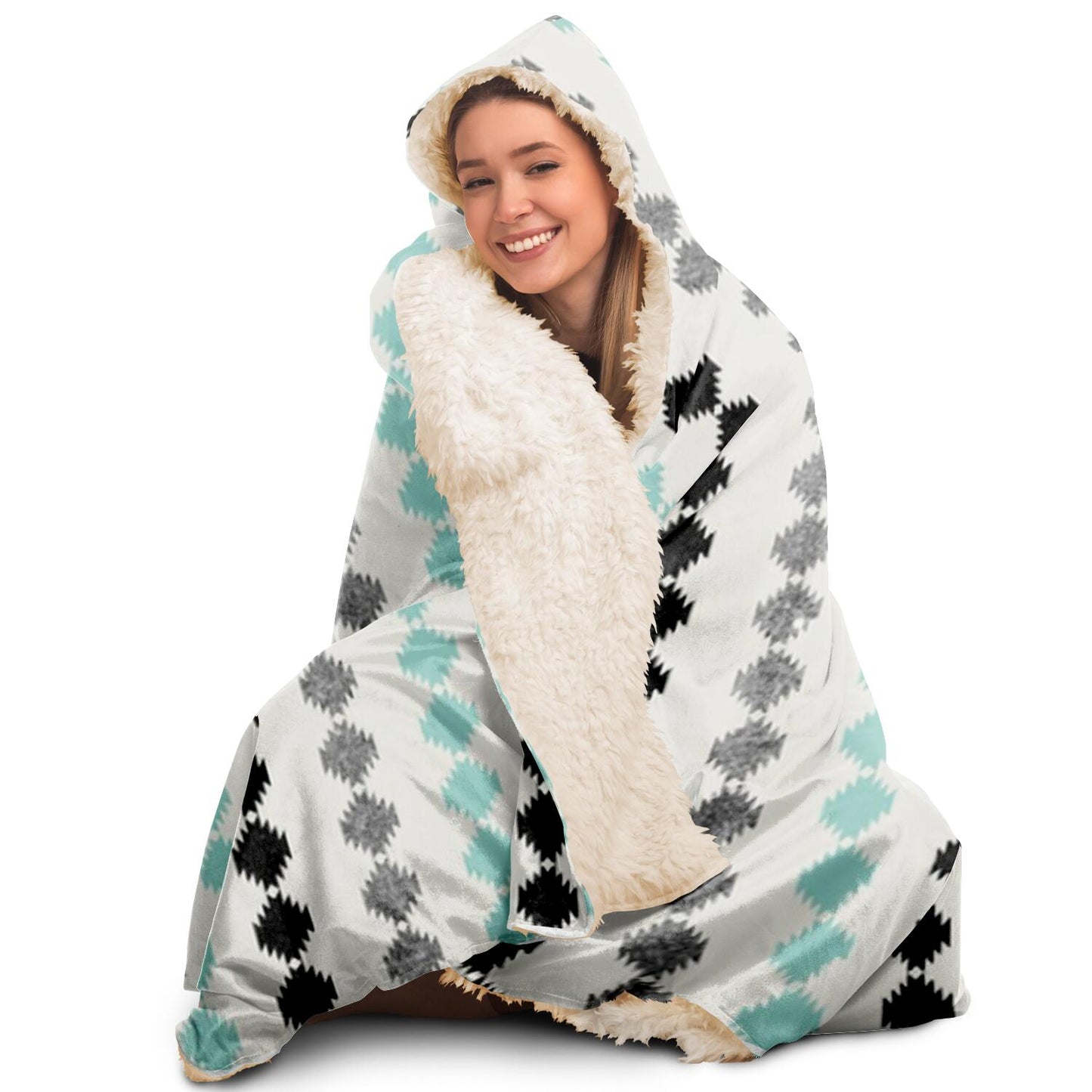 Tribal Boho Pattern Minimal Hooded Blanket