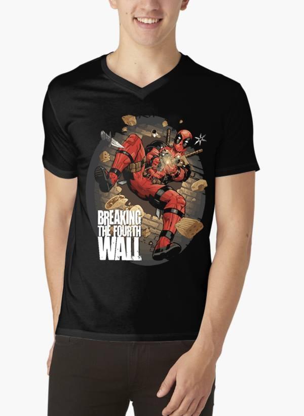 M Nidal Khan T-shirt SMALL Deadpool Spider Half Sleeves V-Neck T-shirt