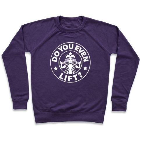 Virgin Teez  Pullover Crewneck Sweatshirt / x-small / Purple DO YOU EVEN LIFT COFFEE PARODY CREWNECK SWEATSHIRT