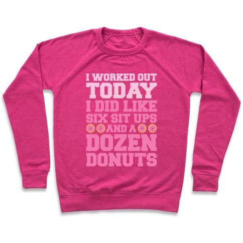 Virgin Teez  Pullover Crewneck Sweatshirt / x-small / Deep Pink DOZEN DONUT WORKOUT CREWNECK SWEATSHIRT