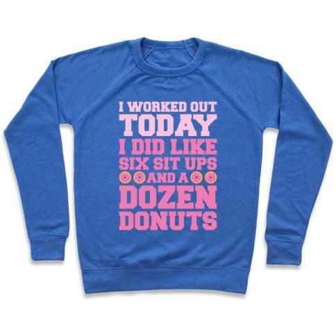 Virgin Teez  Pullover Crewneck Sweatshirt / x-small / Heathered Blue DOZEN DONUT WORKOUT CREWNECK SWEATSHIRT