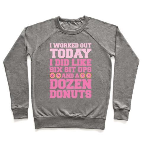 Virgin Teez  Pullover Crewneck Sweatshirt / x-small / Heathered Gray DOZEN DONUT WORKOUT CREWNECK SWEATSHIRT