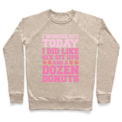 Virgin Teez  Pullover Crewneck Sweatshirt / x-small / Heathered Oatmeal DOZEN DONUT WORKOUT CREWNECK SWEATSHIRT