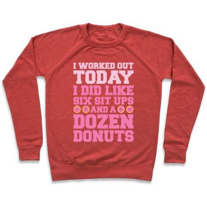 Virgin Teez  Pullover Crewneck Sweatshirt / x-small / Heathered Red DOZEN DONUT WORKOUT CREWNECK SWEATSHIRT