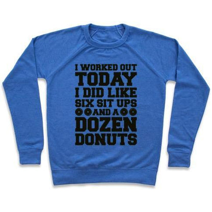 Virgin Teez  Pullover Crewneck Sweatshirt / x-small / Heathered Blue DOZEN DONUT WORKOUT CREWNECK SWEATSHIRT