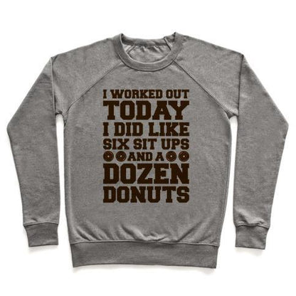 Virgin Teez  Pullover Crewneck Sweatshirt / x-small / Heathered Gray DOZEN DONUT WORKOUT CREWNECK SWEATSHIRT