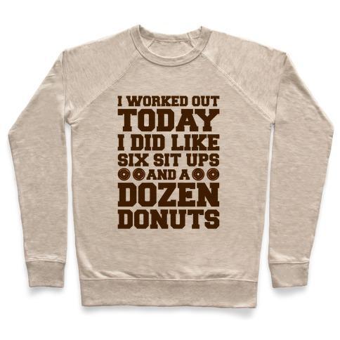 Virgin Teez  Pullover Crewneck Sweatshirt / x-small / Heathered Oatmeal DOZEN DONUT WORKOUT CREWNECK SWEATSHIRT