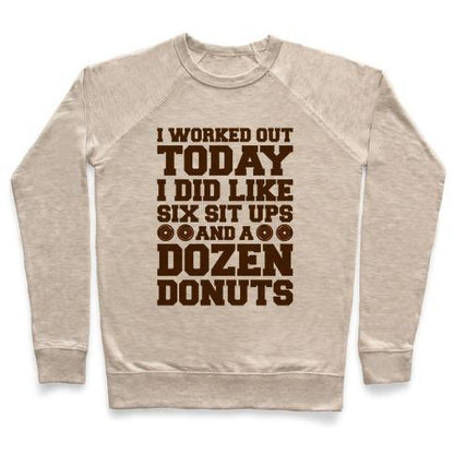 Virgin Teez  Pullover Crewneck Sweatshirt / x-small / Heathered Oatmeal DOZEN DONUT WORKOUT CREWNECK SWEATSHIRT