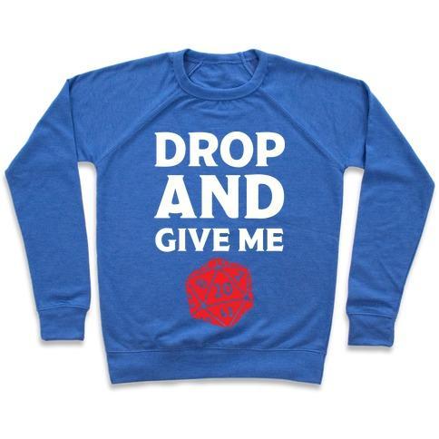 Virgin Teez  Pullover Crewneck Sweatshirt / x-small / Heathered Blue DROP AND GIVE ME D20 CREWNECK SWEATSHIRT