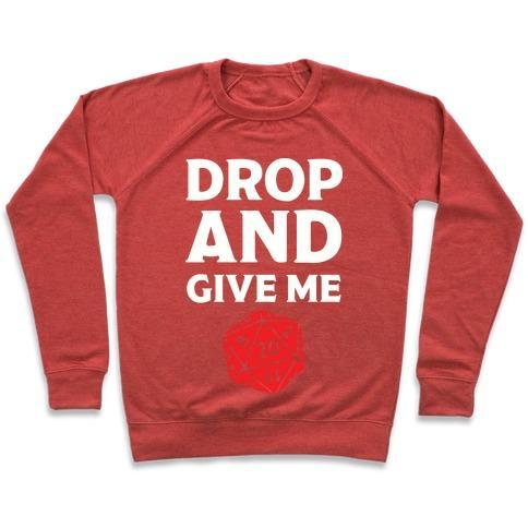 Virgin Teez  Pullover Crewneck Sweatshirt / x-small / Heathered Red DROP AND GIVE ME D20 CREWNECK SWEATSHIRT