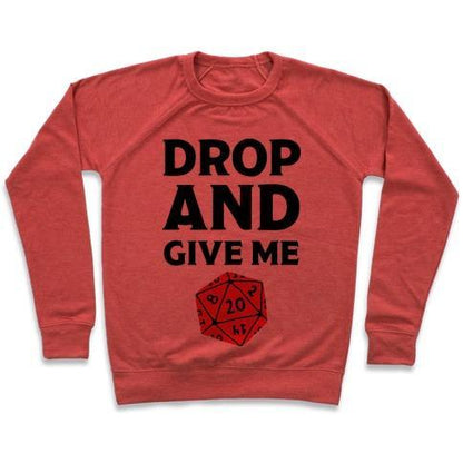 Virgin Teez  Pullover Crewneck Sweatshirt / x-small / Heathered Red DROP AND GIVE ME D20 CREWNECK SWEATSHIRT