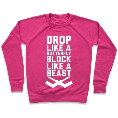 Virgin Teez  Pullover Crewneck Sweatshirt / x-small / Deep Pink DROP LIKE A BUTTERFLY, BLOCK LIKE A BEAST CREWNECK SWEATSHIRT