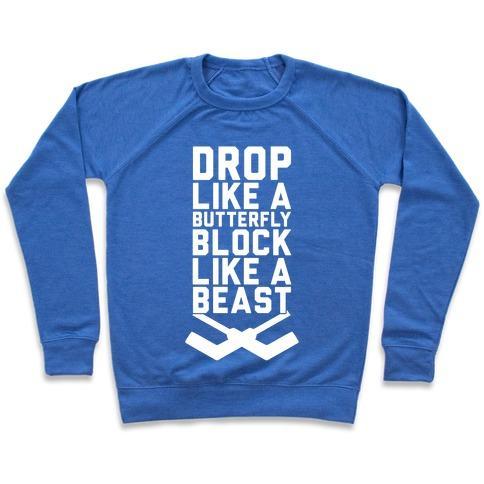 Virgin Teez  Pullover Crewneck Sweatshirt / x-small / Heathered Blue DROP LIKE A BUTTERFLY, BLOCK LIKE A BEAST CREWNECK SWEATSHIRT