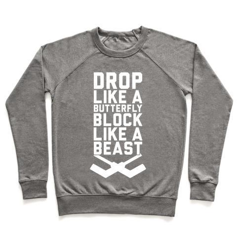 Virgin Teez  Pullover Crewneck Sweatshirt / x-small / Heathered Gray DROP LIKE A BUTTERFLY, BLOCK LIKE A BEAST CREWNECK SWEATSHIRT