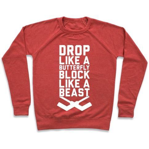 Virgin Teez  Pullover Crewneck Sweatshirt / x-small / Heathered Red DROP LIKE A BUTTERFLY, BLOCK LIKE A BEAST CREWNECK SWEATSHIRT