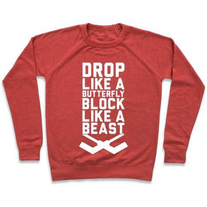 Virgin Teez  Pullover Crewneck Sweatshirt / x-small / Heathered Red DROP LIKE A BUTTERFLY, BLOCK LIKE A BEAST CREWNECK SWEATSHIRT