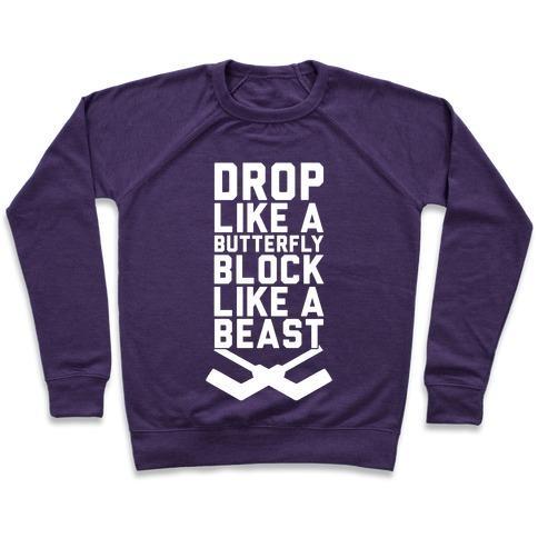 Virgin Teez  Pullover Crewneck Sweatshirt / x-small / Purple DROP LIKE A BUTTERFLY, BLOCK LIKE A BEAST CREWNECK SWEATSHIRT