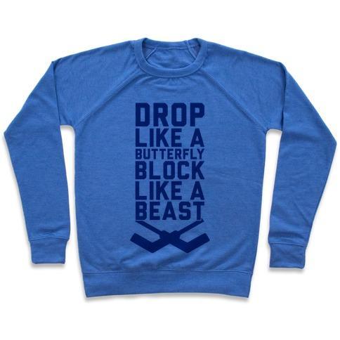 Virgin Teez  Pullover Crewneck Sweatshirt / x-small / Heathered Blue DROP LIKE A BUTTERFLY, BLOCK LIKE A BEAST CREWNECK SWEATSHIRT