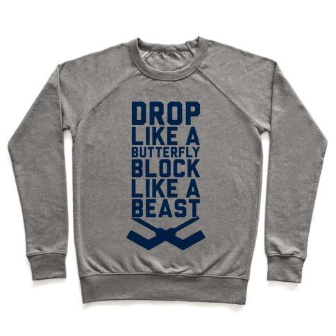 Virgin Teez  Pullover Crewneck Sweatshirt / x-small / Heathered Gray DROP LIKE A BUTTERFLY, BLOCK LIKE A BEAST CREWNECK SWEATSHIRT