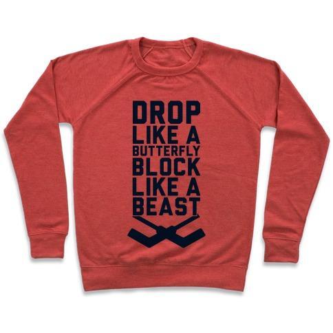 Virgin Teez  Pullover Crewneck Sweatshirt / x-small / Heathered Red DROP LIKE A BUTTERFLY, BLOCK LIKE A BEAST CREWNECK SWEATSHIRT