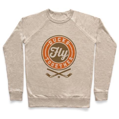 Virgin Teez  Pullover Crewneck Sweatshirt / x-small / Heathered Oatmeal DUCKS FLY TOGETHER CREWNECK SWEATSHIRT