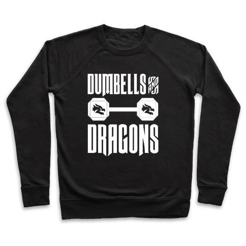 Virgin Teez  Pullover Crewneck Sweatshirt / x-small / Black DUMBELLS & DRAGONS PARODY WHITE PRINT CREWNECK SWEATSHIRT