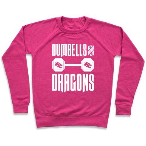 Virgin Teez  Pullover Crewneck Sweatshirt / x-small / Deep Pink DUMBELLS & DRAGONS PARODY WHITE PRINT CREWNECK SWEATSHIRT