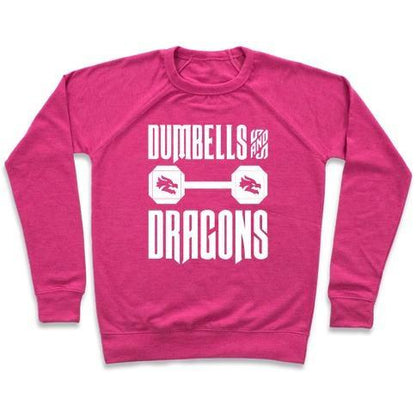 Virgin Teez  Pullover Crewneck Sweatshirt / x-small / Deep Pink DUMBELLS & DRAGONS PARODY WHITE PRINT CREWNECK SWEATSHIRT