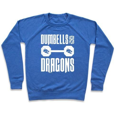 Virgin Teez  Pullover Crewneck Sweatshirt / x-small / Heathered Blue DUMBELLS & DRAGONS PARODY WHITE PRINT CREWNECK SWEATSHIRT