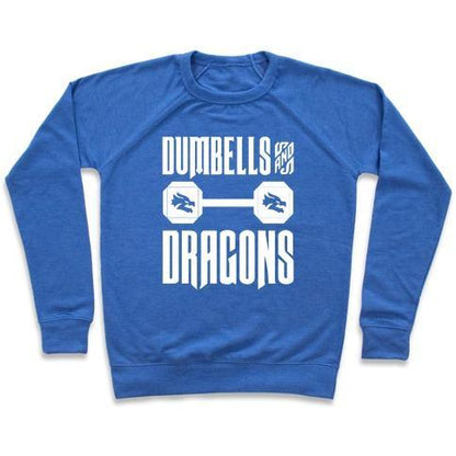 Virgin Teez  Pullover Crewneck Sweatshirt / x-small / Heathered Blue DUMBELLS & DRAGONS PARODY WHITE PRINT CREWNECK SWEATSHIRT