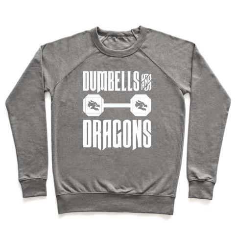 Virgin Teez  Pullover Crewneck Sweatshirt / x-small / Heathered Gray DUMBELLS & DRAGONS PARODY WHITE PRINT CREWNECK SWEATSHIRT