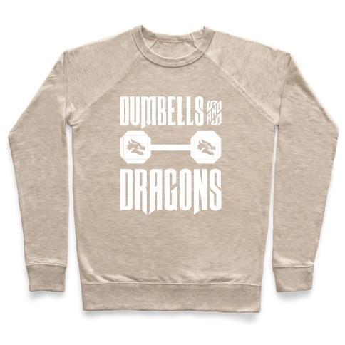 Virgin Teez  Pullover Crewneck Sweatshirt / x-small / Heathered Oatmeal DUMBELLS & DRAGONS PARODY WHITE PRINT CREWNECK SWEATSHIRT