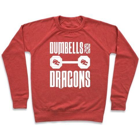 Virgin Teez  Pullover Crewneck Sweatshirt / x-small / Heathered Red DUMBELLS & DRAGONS PARODY WHITE PRINT CREWNECK SWEATSHIRT