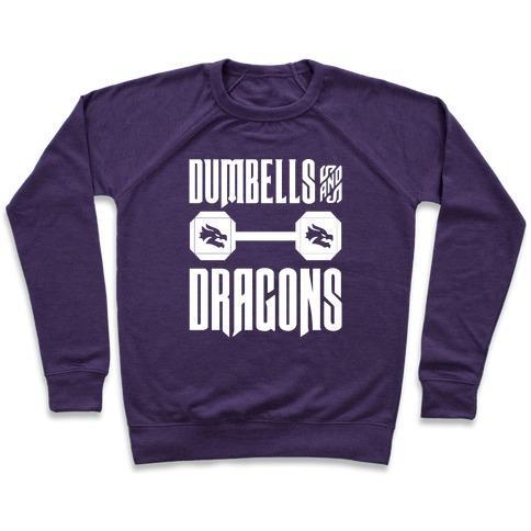 Virgin Teez  Pullover Crewneck Sweatshirt / x-small / Purple DUMBELLS & DRAGONS PARODY WHITE PRINT CREWNECK SWEATSHIRT