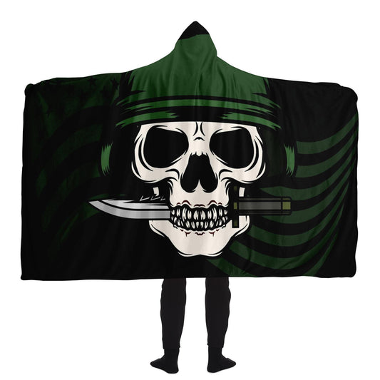 Skull With Bayonet Background Hooded Blanket