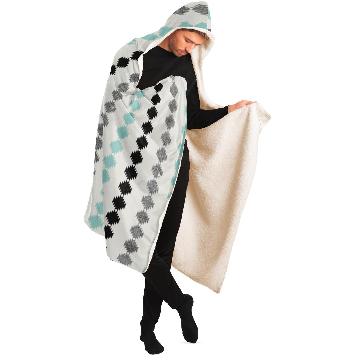 Tribal Boho Pattern Minimal Hooded Blanket