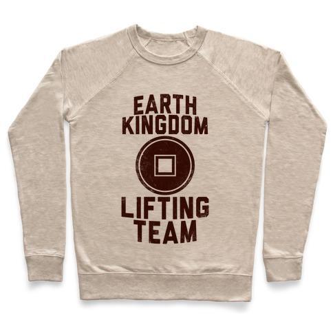 Virgin Teez  Pullover Crewneck Sweatshirt / x-small / Heathered Oatmeal EARTH KINGDOM LIFTING TEAM CREWNECK SWEATSHIRT