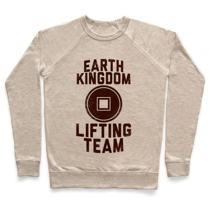 Virgin Teez  Pullover Crewneck Sweatshirt / x-small / Heathered Oatmeal EARTH KINGDOM LIFTING TEAM CREWNECK SWEATSHIRT