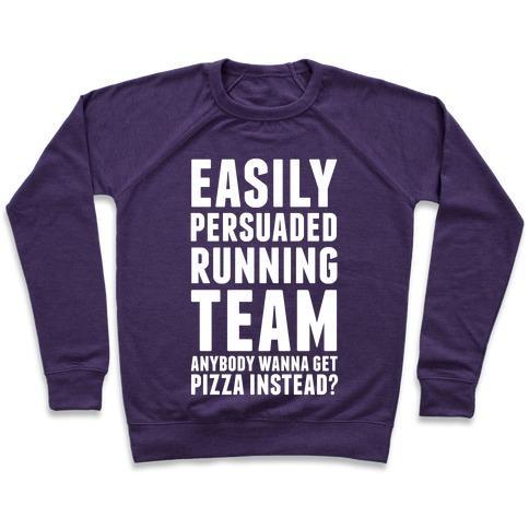 Virgin Teez  Pullover Crewneck Sweatshirt / x-small / Purple EASILY PERSUADED RUNNING TEAM CREWNECK SWEATSHIRT