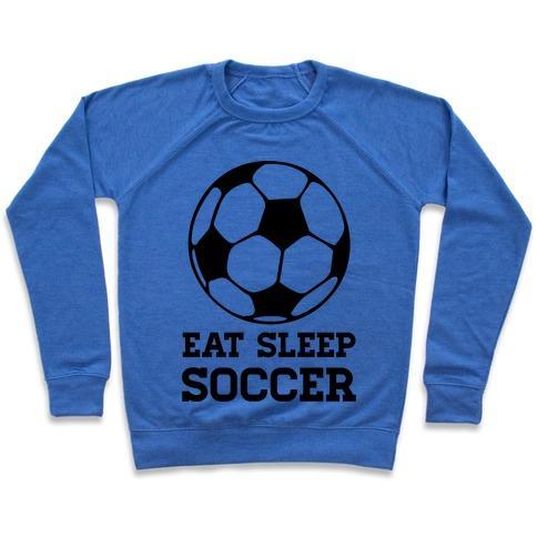 Virgin Teez  Pullover Crewneck Sweatshirt / x-small / Heathered Blue EAT SLEEP SOCCER CREWNECK SWEATSHIRT