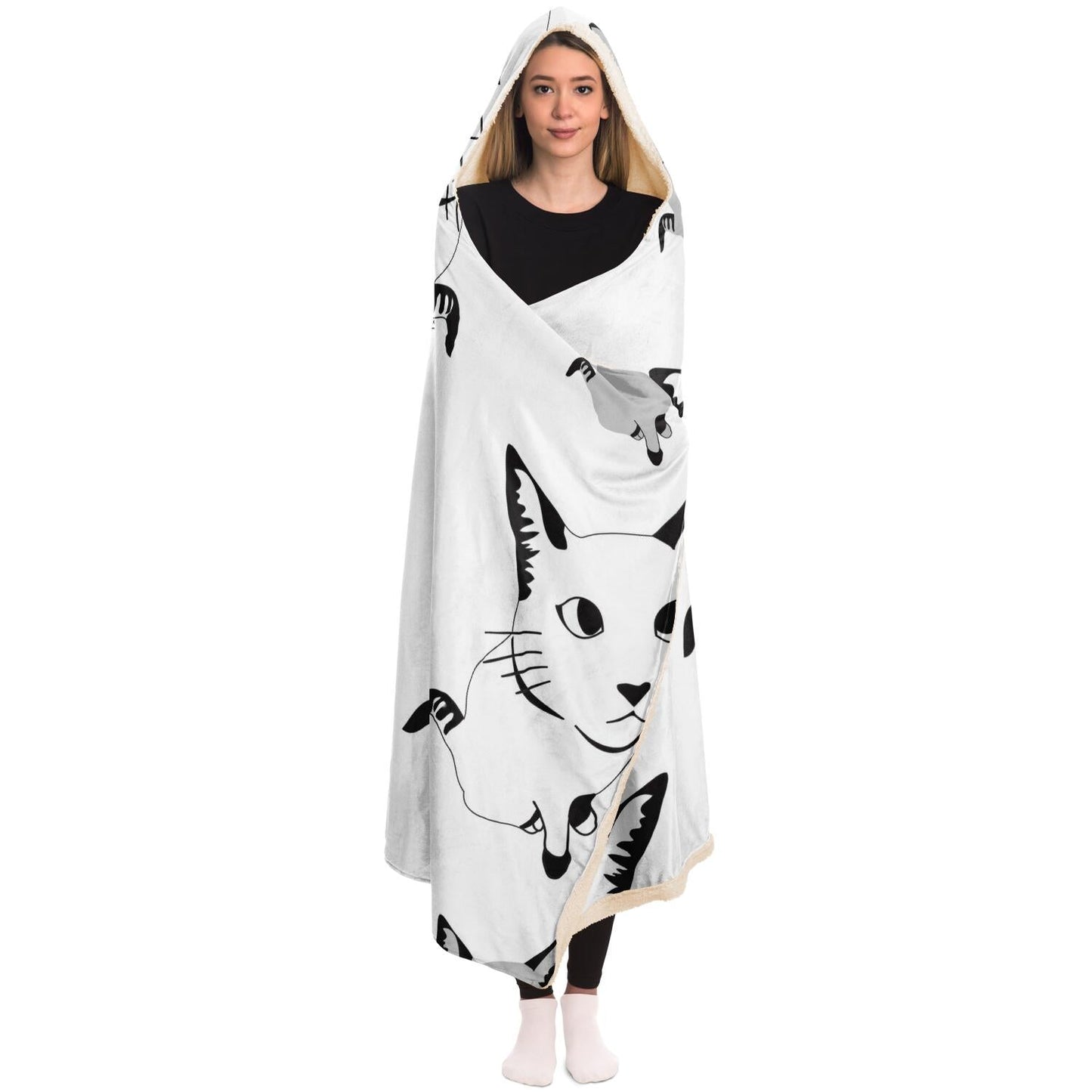 Cute Cat Pattern Hooded Blanket