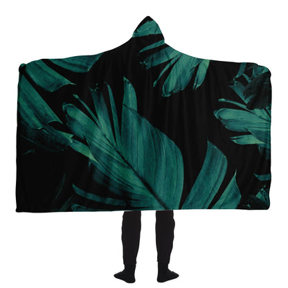 Tropical Banana Night Leaves Hooded Blanket