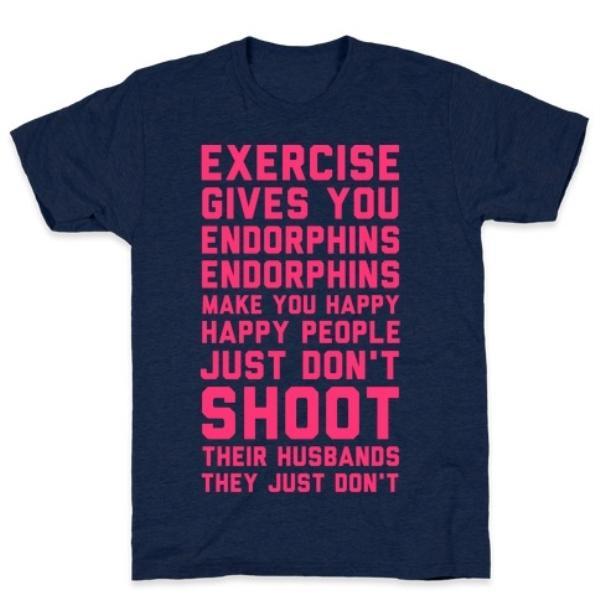 GYM FIT T-SHIRT EXERCISE GIVES YOU ENDORPHINS NAVY T-SHIRT