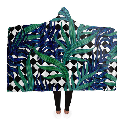 Checkerboard Palm blue Hooded Blanket