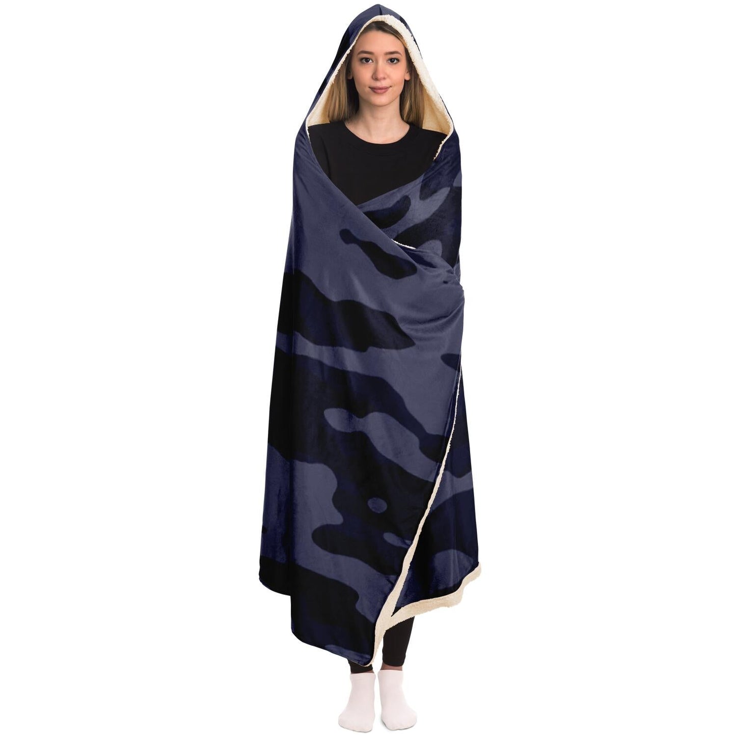 Dark Blue Camouflage Pattern Plakat Hooded Blanket