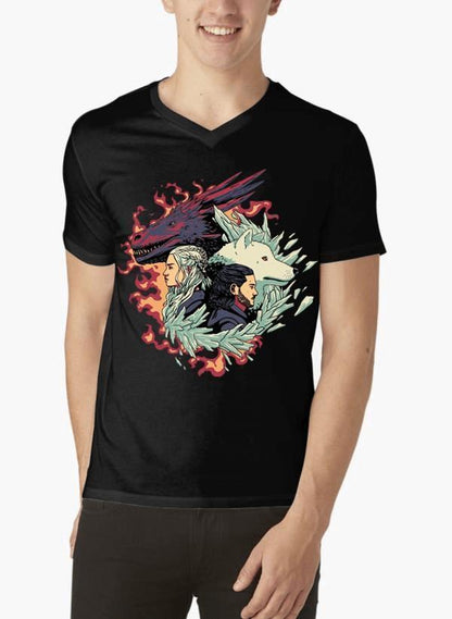 M Nidal Khan T-shirt SMALL / Black Fire and Ice GOT V-Neck T-shirt