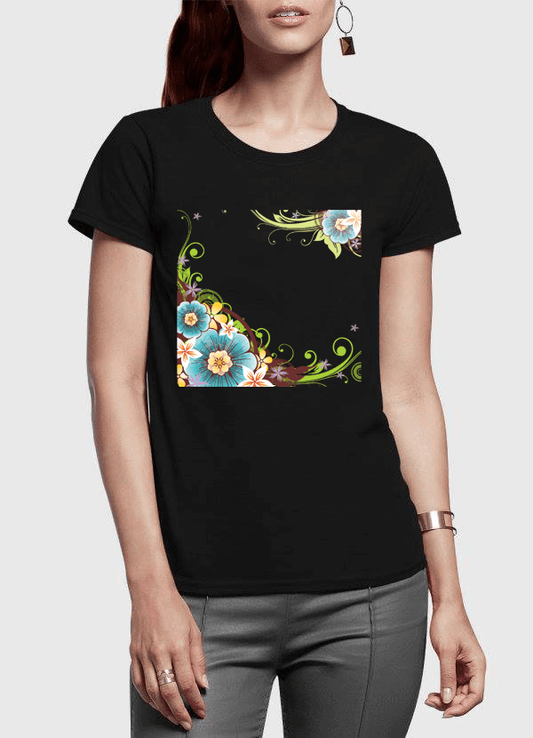 Aneeq Arshad Women T-Shirt SMALL / Black Flowers Vector Half Sleeves Women T-shirt