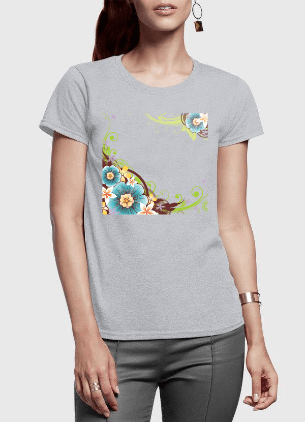 Aneeq Arshad Women T-Shirt SMALL / Gray Flowers Vector Half Sleeves Women T-shirt