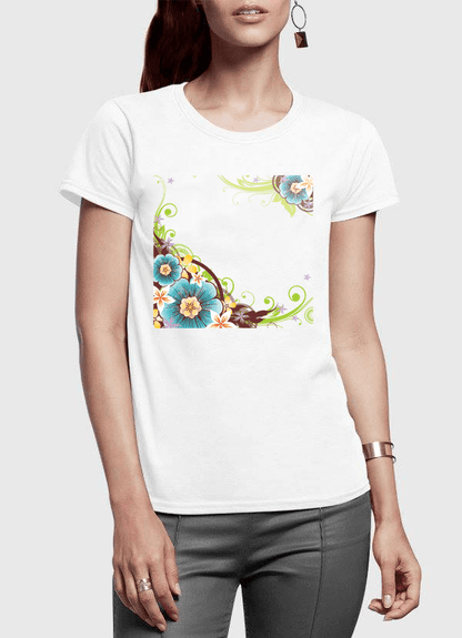 Aneeq Arshad Women T-Shirt SMALL / White Flowers Vector Half Sleeves Women T-shirt