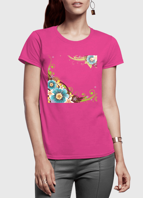 Aneeq Arshad Women T-Shirt SMALL / Pink Flowers Vector Half Sleeves Women T-shirt